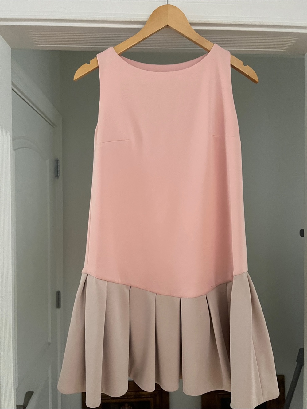 Sleeveless Pink Drop-Waist Pleated Hem Dress
